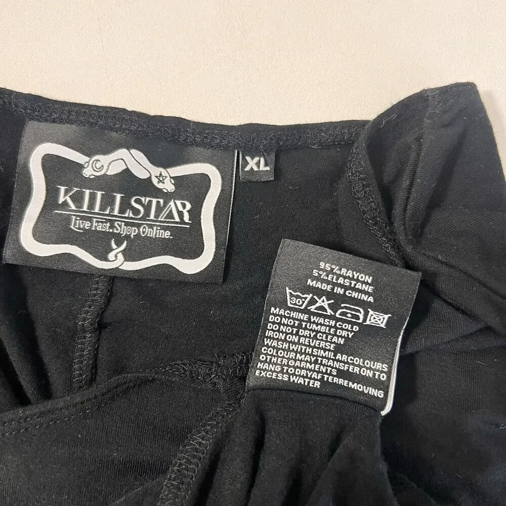 Killstar Halter Neck Dress Size XL Black Stretch Long Sleeve Vamp Witchy Goth - Picture 3 of 6